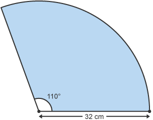 A sector with an angle of 110° and a radius of 32 cm.