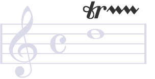 Greyed out musical notation with a balck 'tr' and wavey vertical line above it