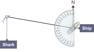 Protractor laid on the two lines that are drawn. Angle of 100 degrees south