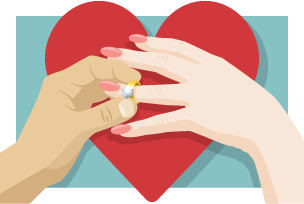 A man's hand putting a ring on a woman's finger.