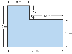 6 sided shape measuring 8 x 5 x 12 x 10 x 20 x 15m