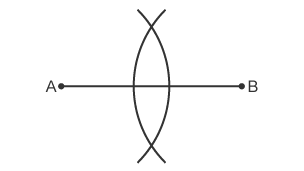 A line from point A to point B with two curved lines bisecting it