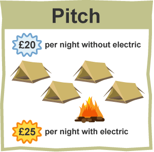 A poster for camping prices £20 per night without electric, £25 per night with electric