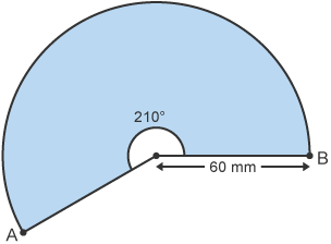 Sector gydag ongl o 210° a radiws o 60 mm.