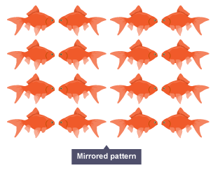 Mirrored pattern - 4 rows of 4 goldfish every odd fish points left to right, every even fish points right to left