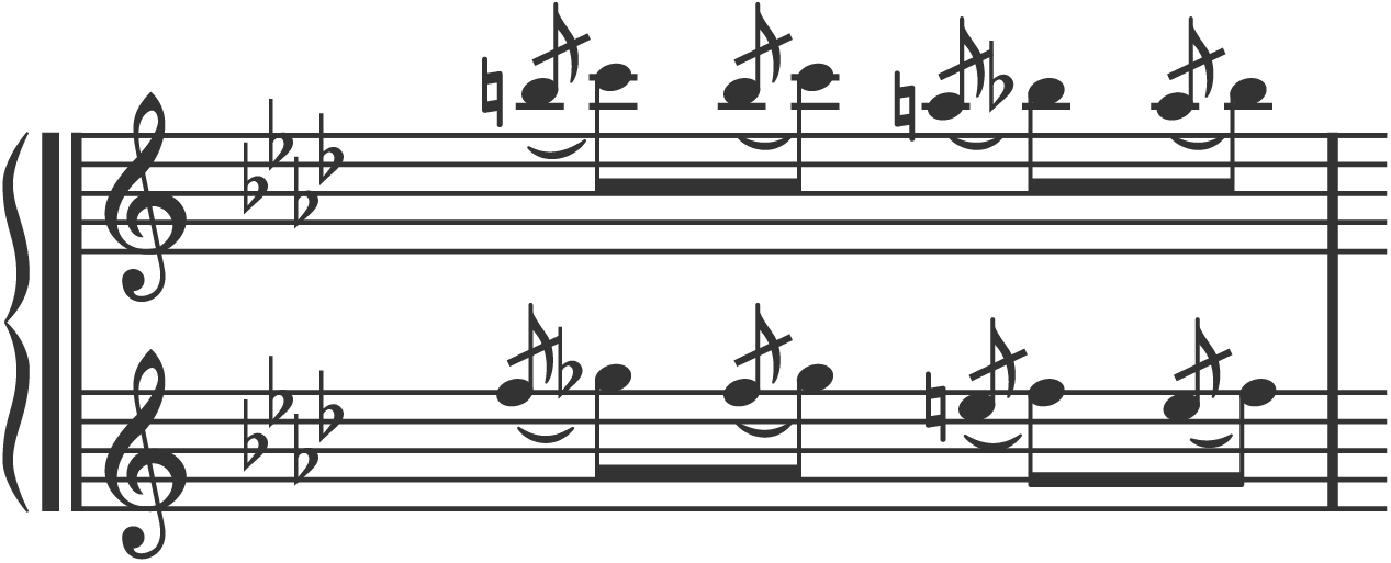 A line of musical notation in the treble clef showing a quaver melody with a preceding note tied to the main note.