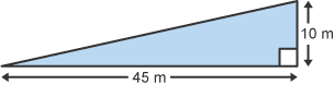 Diagram of a 10m x 45m right-angled triangle