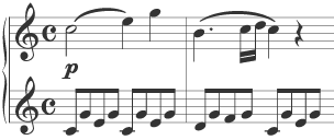 Score of Piano sonata K545, opening, Mozart.