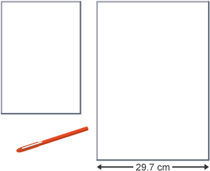 Two pieces of paper, one is size A3, the other is size A4. The A3 piece of paper has one side equal to 29.7 cm