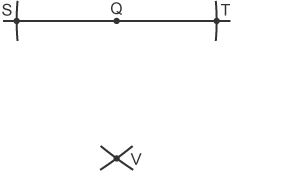 Point V made by drawing intersecting lines, using a compass, placed at S & T