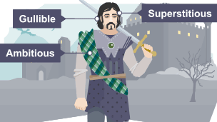 Shakespeare character Macbeth labelled Ambitious, Gullible, Superstitious