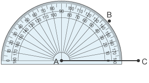 A protractor placed on a horizontal line with point B drawn at 40°