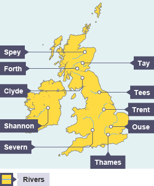 Map of UK and Primary Rivers