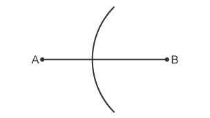 A line from point A to point B with a curved line bisecting it