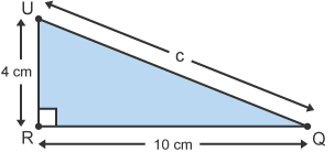 Right angle triangle (URQ) with sides 4cm, 10cm and c