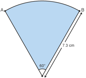 Sector gydag ongl o 60° a radiws o 7.3 cm.