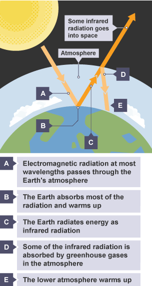 Image and text to explain how the greenhouse effects works.