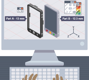 A computer showing phone parts A 13mm and B 12.5mm