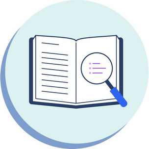 Book with magnifying glass