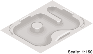 An isometric drawing of a skateboard park