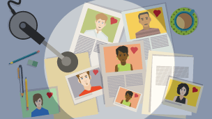 Talent profiles of different individuals on a desk.