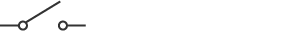 Switch circuit symbol: a horizontal line with a circle on its right end; a line attached to this circle at 45 degrees; a circle below this is attached to a horizontal line extending to the right.