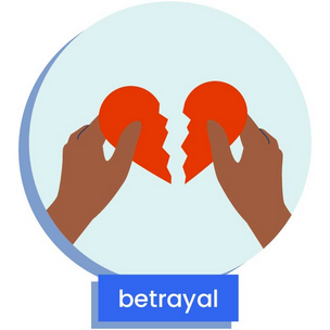 two hands, each holding half of a broken heart, depicting betrayal