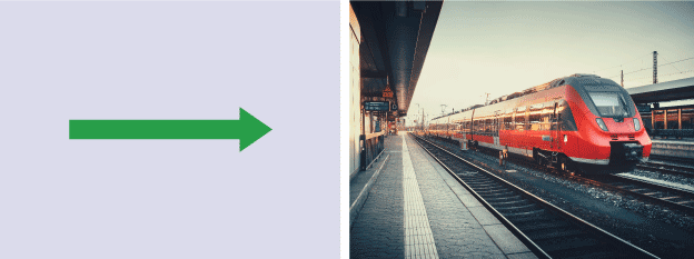 A straight arrow to demonstrate linear motion sat alongside a photograph of a train.