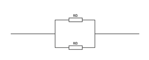 Calculate the resistance of the two resistors in parallel - they are 8 ohms each