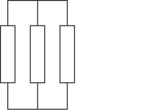 A circuit diagram of three resistors in parallel.