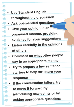 A bullet pointed list giving tips on presenting including notes on using Standard English and listening to others.