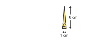 Triangle C with base equal to 1 cm, and height equal to 6 cm