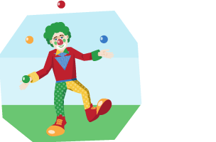 A clown juggling.