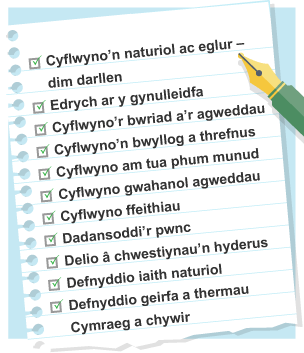 Rhestr o bethau y mae'n rhaid eu cofio i wneud cyflwyniad llwyddiannus.