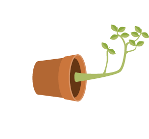 Illustration of a plant pot on its side - the plant has started to grow towards the light