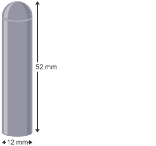 A lipstick with a height of 52 mm and a width of 12 mm