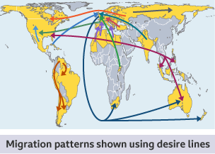 A map using desire lines to show migration patterns