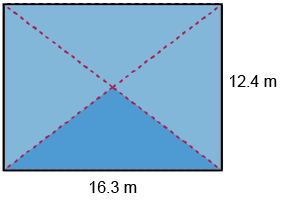 16.3m by 12.4m rectangle. Lines cross in the centre, with the lowest triangular area highlighted