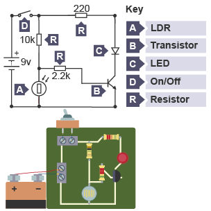 A simple night light circuit diagram and illustration of the final PCB
