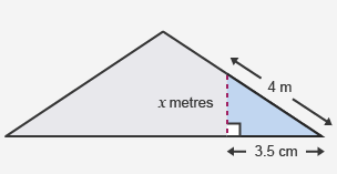 Diagram of an isoceles triangle with values x, 3.5 and 4m.