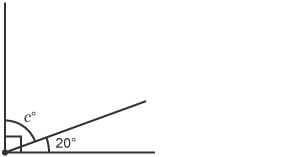 90 degree angle, split into 20 degrees and unknown angle, c