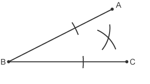 Two lines forming and angle from point B and ending at point A and C with an arc crossing both lines and two arcs from intersection between the points