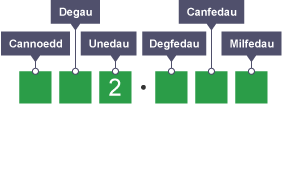 Diagram yn egluro rhannu degolyn â 100