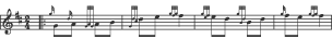 Sheet music for the bagpipes in 2/4 time signature with a key signature of C sharp and F sharp