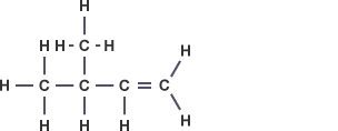 A carbon atom with two hydrogens double-bonded to a carbon with one hydrogen, joined to a carbon with one hydrogen and a methyl group, joined to a carbon with three hydrogens.