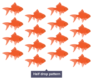 Half drop pattern - 4 lines of 4 goldfish, but every second fish is dropped down half of its height