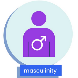 a figure with the male symbol on their shirt