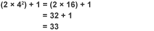 An infographic showing how to find the fourth term of the sequence 2n squared + 1. The fourth term is 33.