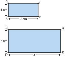 Two rectangles, one measuring 4cm x 9cm, the other with a height of 7cm and unknown length