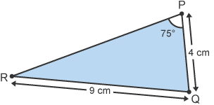 Diagram of triangle with 75° angle and values 9cm and 4cm